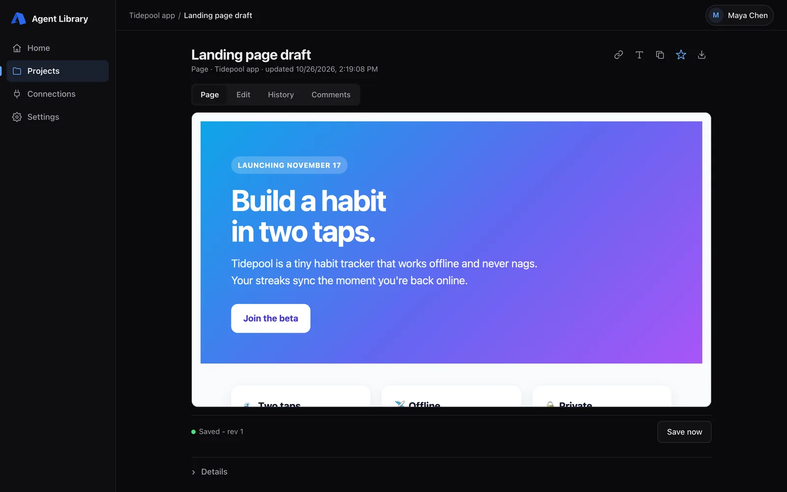 An agent-made HTML page shown safely in the library